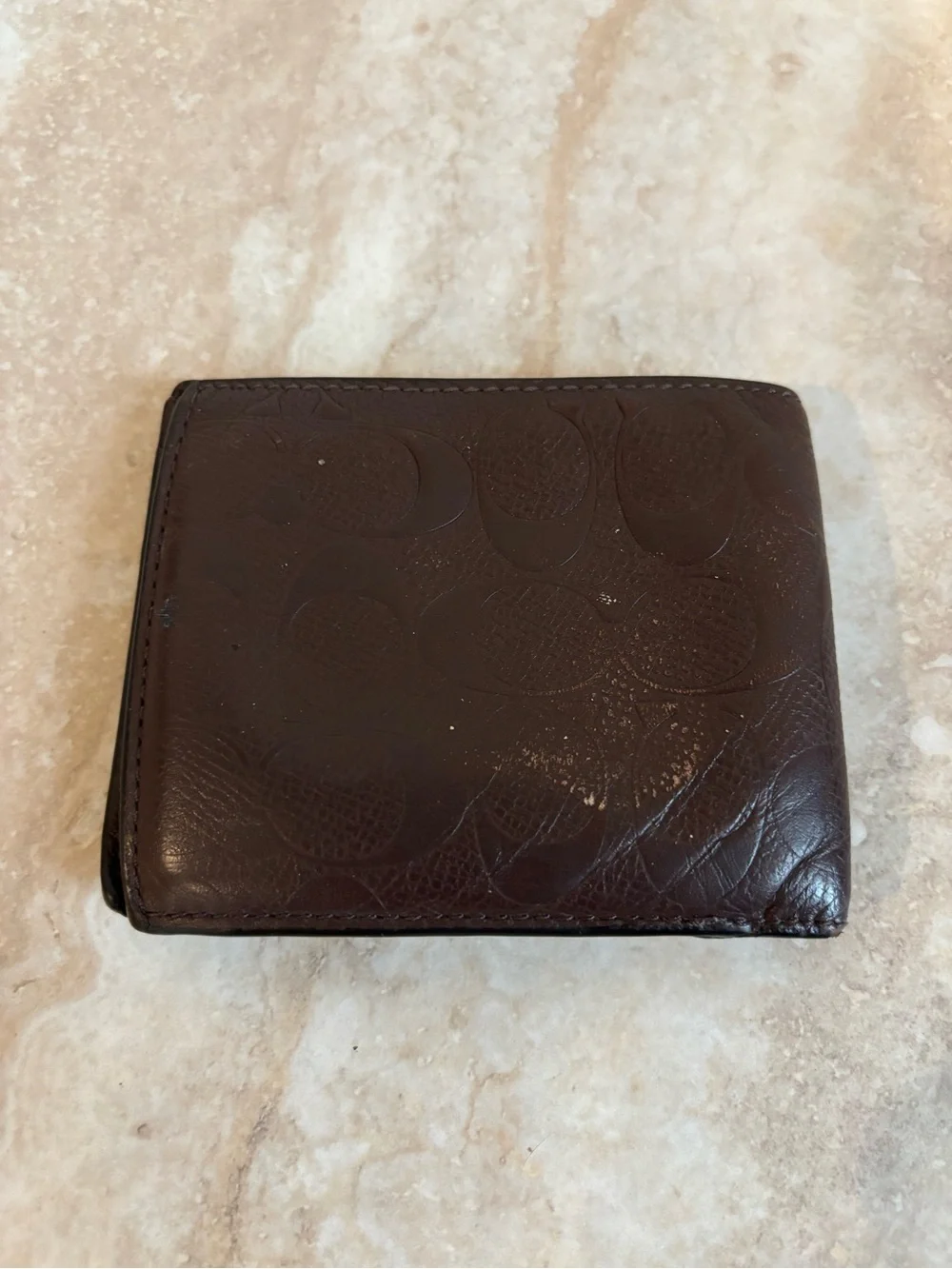 Coach Men's Dark Brown Signature Monogram Leather Bi-Fold Wallet
